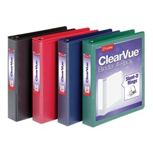 Cardinal 1.5 Inch 3 Ring Binder, D Ring, Assorted, Black, Red, Blue, Green 4 Pack, Holds 375 Sheets (29300)