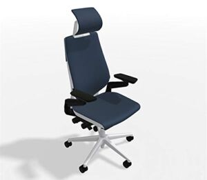 Steelcase Gesture Office Desk Chair with Headrest Plus Lumbar Support Bo Peep Nautical Fabric High Platinum Metallic Frame (Light/Light) Hard Floor Casters