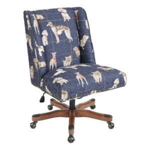 Linon Draper Dog Wood Upholstered Adjustable Office Chair in Blue