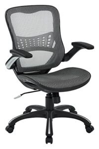 Office Star Ventilated Manager’s Office Desk Chair with Breathable Mesh Seat and Back, Black Base, Grey