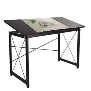 H&A 47″x 24″ Tiltable Drawing Desk Drafting Table Wood Surface Craft Station Versatile for Painting Writing Studying and Reading (Black)