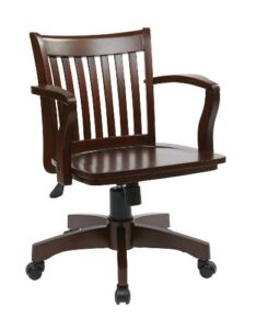 OSP Home Furnishings Deluxe Wood Banker’s Desk Chair with Adjustable Height, Locking Tilt, and Heavy Duty Base, Espresso
