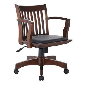 OSP Home Furnishings Deluxe Wood Banker’s Desk Chair with Padded Seat, Adjustable Height and Locking Tilt, Espresso Finish and Black Vinyl