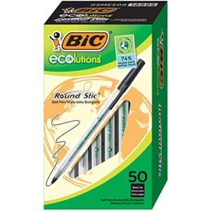 BIC ReVolution 97% Recycled Round Stic, Medium Point (1.0mm), Black, 50-Count Pack, Eco Friendly Pens For School Supplies, 100% Recycled Packaging