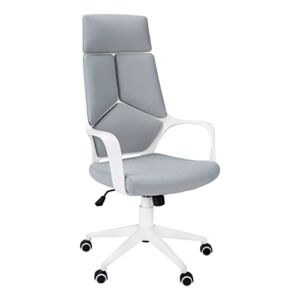 Monarch Specialties Swivel Desk Chair with Armrests and Segmented Padded Backrest-Adjustable Height/Tilt-Executive Office, 25″ L x 24.5″ W x 45.75″ H, Grey Fabric/White