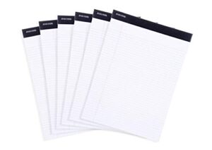Mintra Office Legal Pads – ((BASIC WHITE 6pk, 8.5in x 11in, NARROW RULED)) – 50 Sheets per Notepad, Micro perforated Writing Pad, Notebook Paper for School, College, Office, Business
