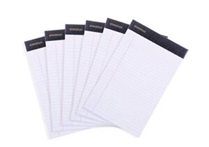 Mintra Office Legal Pads – ((PREMIUM WHITE 6pk, 5in x 8in, NARROW RULED)) – 50 Sheets per Notepad, Micro perforated Writing Pad, Notebook Paper for School, College, Office, Professional