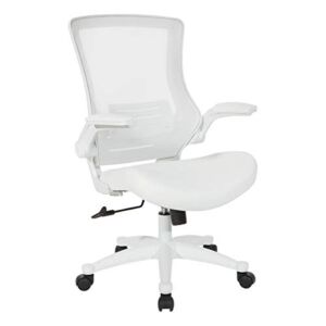Office Star White Screen Back Manager’s Office Chair with Padded Color Flip Arms with White Nylon Base, White Faux Leather