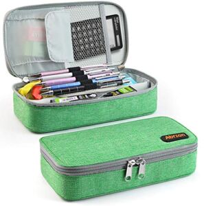 Abrzon Pencil Case, Big Capacity Pen Case Desk Organizer with Zipper for School & Office Supplies – 8.74×4.3×2.17 inches, Green