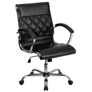Flash Furniture Mid-Back Designer Black LeatherSoft Executive Swivel Office Chair with Chrome Base and Arms