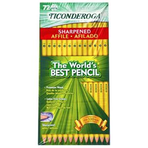 Ticonderoga Pencils, Wood-Cased, Pre-Sharpened, #2 HB Soft, Yellow, 72 Count