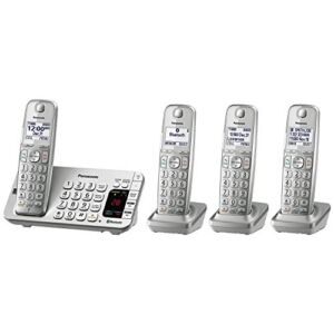 Panasonic Link2Cell Bluetooth Cordless DECT 6.0 Expandable Phone System with Answering Machine and Enhanced Noise Reduction – 4 Handsets – KX-TGE474S (Silver)