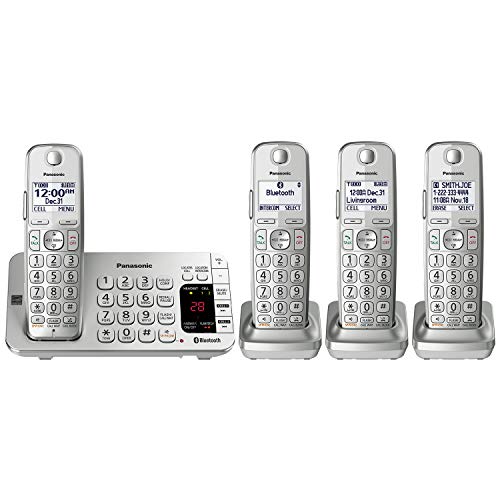 Panasonic Link2Cell Bluetooth Cordless DECT 6.0 Expandable Phone System with Answering Machine and Enhanced Noise Reduction – 4 Handsets – KX-TGE474S (Silver) | The Storepaperoomates Retail Market - Fast Affordable Shopping