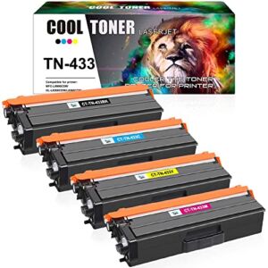 Cool Toner Compatible Toner Cartridge Replacement for Brother TN433 TN-433 MFC-L8900Cdw TN431 for Brother HL-L8360Cdw HL-L8260Cdw MFC-L8610Cdw HL-L8360Cdwt Printer (Black Cyan Magenta Yellow, 4 Pack)