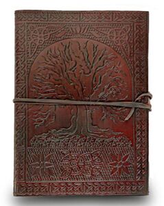 10″ Handmade Leather Journal tree of life embossed Writing Pad Blank Notebook Notepad For Men & Women Unlined Paper Art Sketchbook Travel Diary To Write Book Of Shadows Refillable Grimoire Large