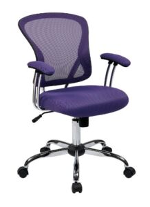 OSP Home Furnishings Juliana Mesh Back and Padded Mesh Seat Adjustable Task Chair with Padded Arms and Chrome Accents, Purple