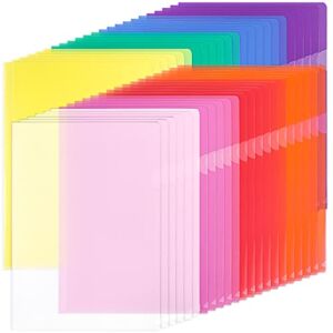 EOOUT 45pcs Clear Folders Plastic Project Pockets, Clear Document Folders, 12.2″ x 8.7″, 8 Colors Plastic Sleeves, Plastic Folders for Letter Size and A4, for School and Office Supplies