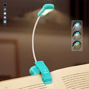 Vekkia/LuminoLite Rechargeable Book Light, 3 Colortemperature × 3 Brightness, Reading Lights for Reading in Bed, Up to 70 Hours Lighting, Great for Readers, Kids & Travel (Turquoise)