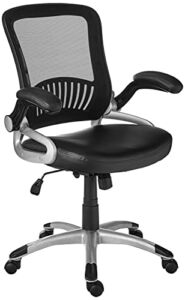 Office Star Breathable Screen Back and Bonded Leather Seat Managers Chair with Flip Arms and Silver Coated Accents, Black (EM35206-EC3)