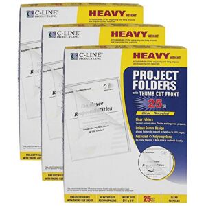 C-Line Recycled Poly Project Folders, Clear, Reduced Glare, 11″ x 8-1/2″, 25 Per Box, 3 Boxes, CLI62127-3