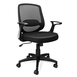 KOLLIEE Mid Back Mesh Office Chair Ergonomic Swivel Black Desk Office Chair Flip Up Armrests with Lumbar Support Adjustable Height Computer Task Chairs