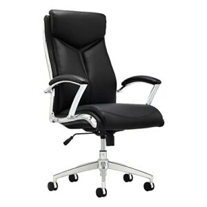 Realspace® Modern Comfort Verismo Bonded Leather High-Back Executive Chair, Black/Chrome