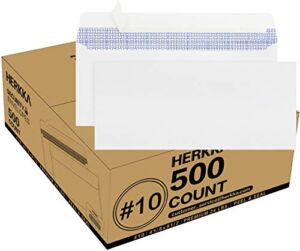 #10 Security Self-Seal Envelopes, No.10 Windowless Bussiness Envelopes, Security Tinted with Printer Friendly Design – Size 4-1/8 x 9-1/2 Inch – White – 24 LB – 500 Count