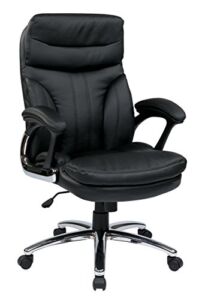 Office Star Padded Faux Leather Seat and High Back Executive Chair with Padded Arms and Chrome Finish Accents, Black