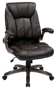 Office Star Faux Leather Seat and Mid Back Executive Chair with Padded Arms and Cocoa Finish Accents, Espresso