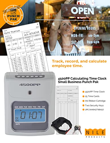 Nile Products 4500PP Calculating Time Clock, Small Business Punch Pak, up to 50 Employees, Includes 25 Time Cards, 1 Ink Ribbon and 2 Security Keys | The Storepaperoomates Retail Market - Fast Affordable Shopping