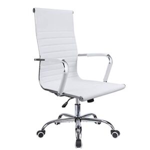 Devoko Office Desk Chair Mid Back Leather Height Adjustable Swivel Ribbed Chairs Ergonomic Executive Conference Task Chair with Arms (White)