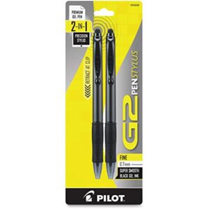 PILOT G2 Pen Stylus Fine Black Ink with Gray Barrel 2-Pack (34309)