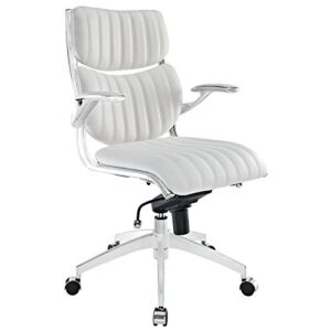 Modway Escape Ribbed Faux Leather Ergonomic Computer Desk Office Chair in White