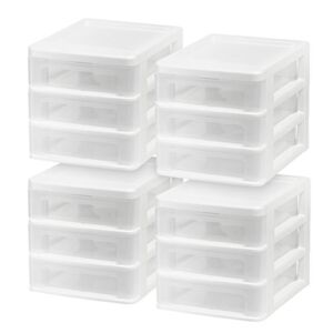 IRIS USA Plastic 3-Drawer Desktop Organizer for Office, Files, & Supplies, Small, White, 4 Pack