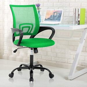 Mesh Office Chair Mid Back Executive Desk Chair,Computer Desk Chair with Wheels,Rolling Swivel Height Adjustable Ergonomic Office Chair,Modern Cheap Task Chair with Lumbar Support Armrest,Green