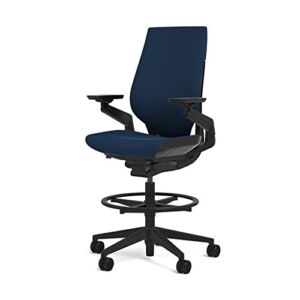 Steelcase Gesture 442 Stool Chair – Cogent: Connect Blueprint Fabric, Shell Back, Dark on Dark Frame