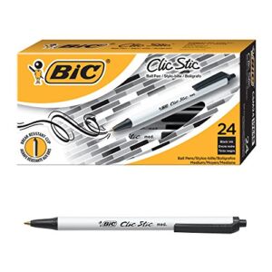 BIC Clic Stic Retractable Ball Pen, Medium Point (1.0mm) Black, 24-Count, Comfortable Round Barrel Design