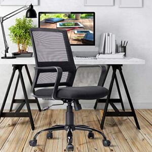 Ergonomic Office Chair Desk Chair Mid Back Computer Chair with Lumbar Support & Armrest Breathable Mesh Height Adjustable Rolling Swivel Task Executive Chair for Women Men, Black