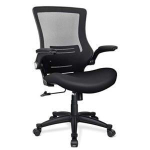 Funria Mesh Desk Chair with Wheels Black Mesh Office Chair with Flip Up Arms Mid Back Home Office Desk Chair with Good Lumbar Support Height Adjustable Office Chairs Clearance