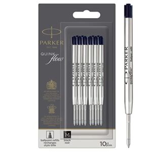 PARKER QUINKflow Ballpoint Pen Ink Refills, Medium Tip, Black, 10 Count Value Pack