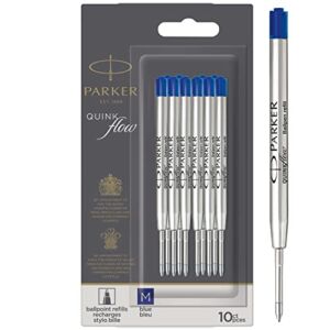 PARKER QUINKflow Ballpoint Pen Ink Refills, Medium Tip, Blue, 10 Count Value Pack