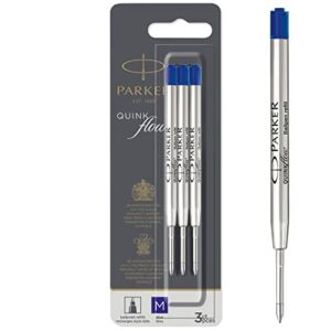 PARKER QUINKflow Ballpoint Pen Ink Refills, Medium Tip, Blue, 3 Count