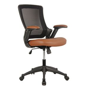 Techni Mobili Mid Back Office Chair with Tilt and Height Adjustment, Mesh Task Chair with Armrest and Non Marking Caster Wheels, Brown