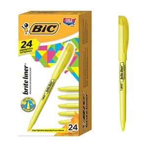 BIC Brite Liner Highlighter, Chisel Tip, Yellow, 24-Count, for Broad Highlighting or Fine Underlining