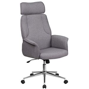 Flash Furniture High Back Gray Fabric Executive Swivel Office Chair with Chrome Base and Fully Upholstered Arms