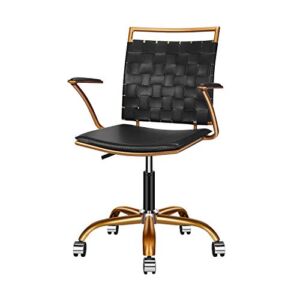 LUXMOD Black and Gold Desk Chair Mid Back Ergonomic Swivel Computer Desk Chair with Arms Ergonomic BlackLeather Chair for Lumbar Support Gold Office Decor Home Office Black Chair for Desk