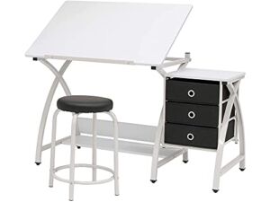 SD STUDIO DESIGNS 2 Piece Venus Craft Table with Angle Adjustable Top and Stool, 50″W x 23.75″D x 29.5″H, White/White