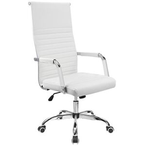 Furmax Ribbed Office Chair High Back PU Leather Executive Conference Chair Adjustable Swivel Chair with Arms (White)