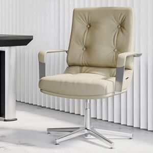 Modern Perot Leather and Chrome Office Chair with Aluminum Base – Cream