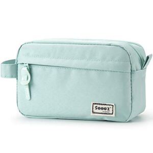 Sooez High Capacity Pencil Pen Case, Durable Pencil Bag Pouch Box Organizer Cases, Portable Journaling Supplies with Easy Grip Handle & Loop, Asthetic Supply for Girls Adults, Mint Green